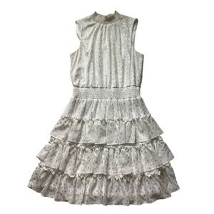 MSK‎ White Gold Sleeveless Tiered Ruffle Dress Women's Size S Party Cocktail